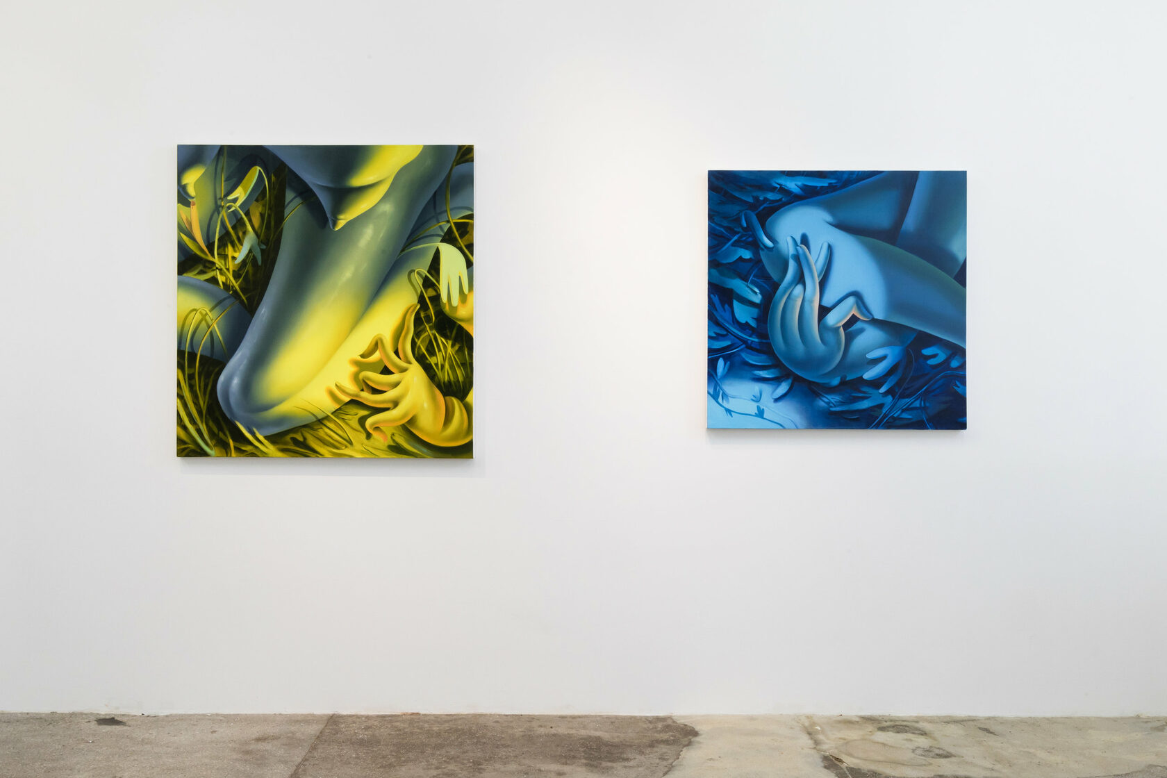 Paintings by Sarah Slappey installed on a gallery wall
